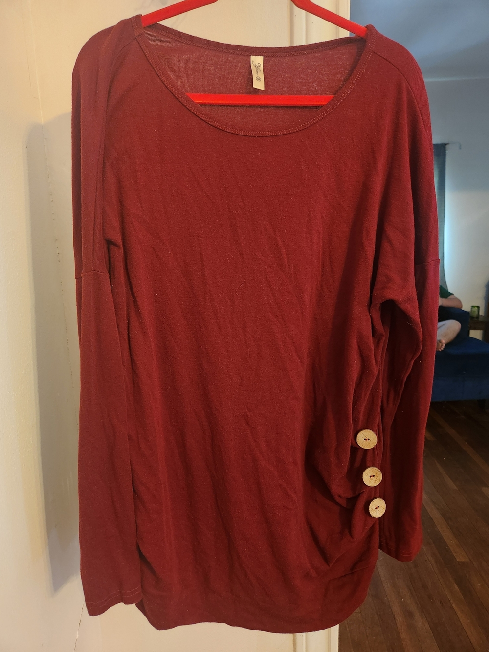 Women's Burgundy Long Sleeve Button-Side Top